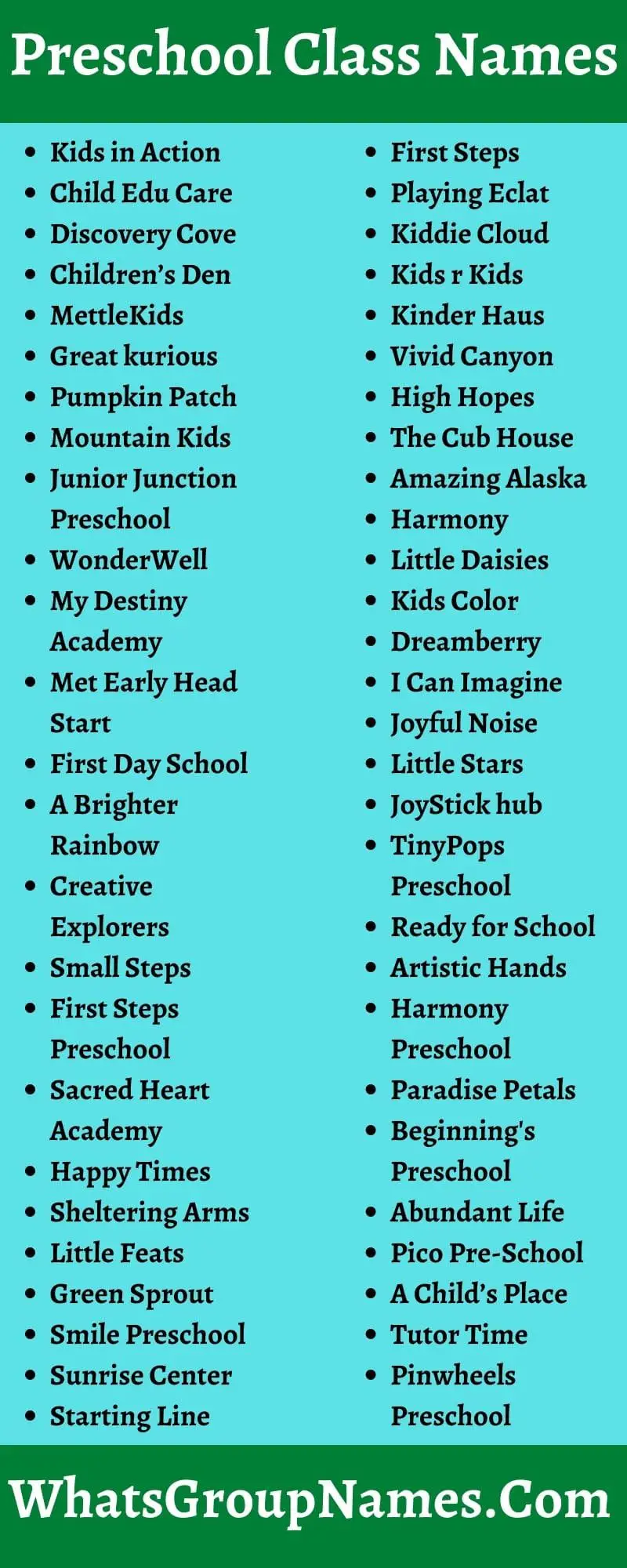 Preschool Class Names