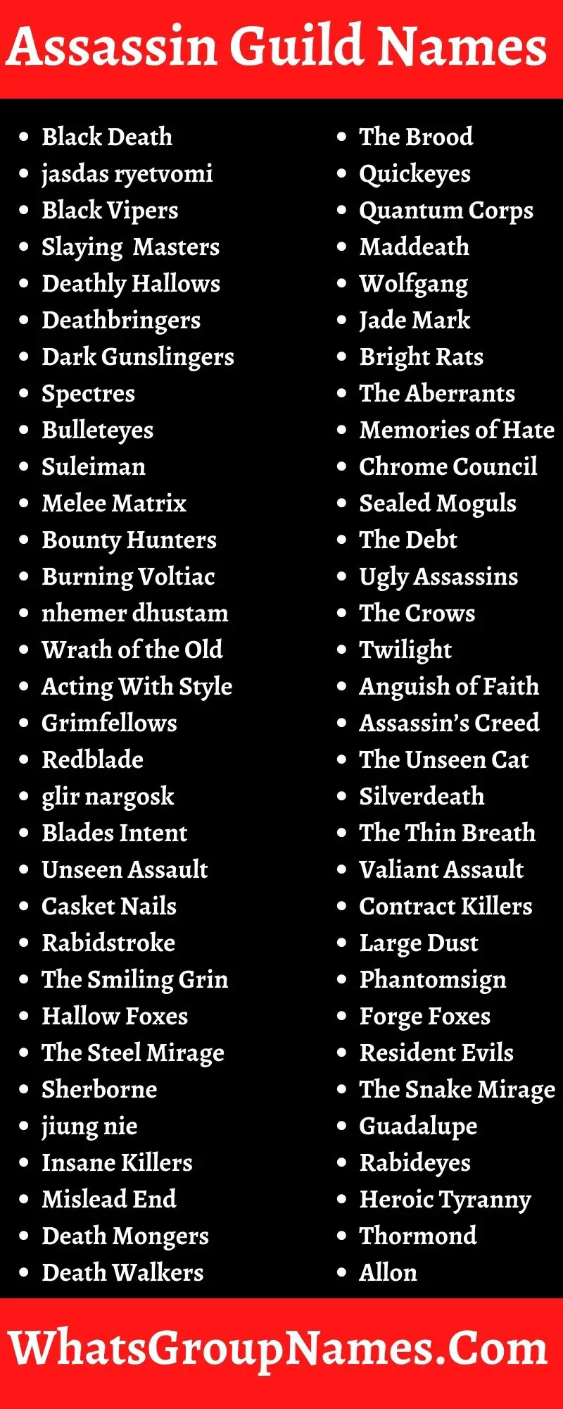 Assassin Guild Names