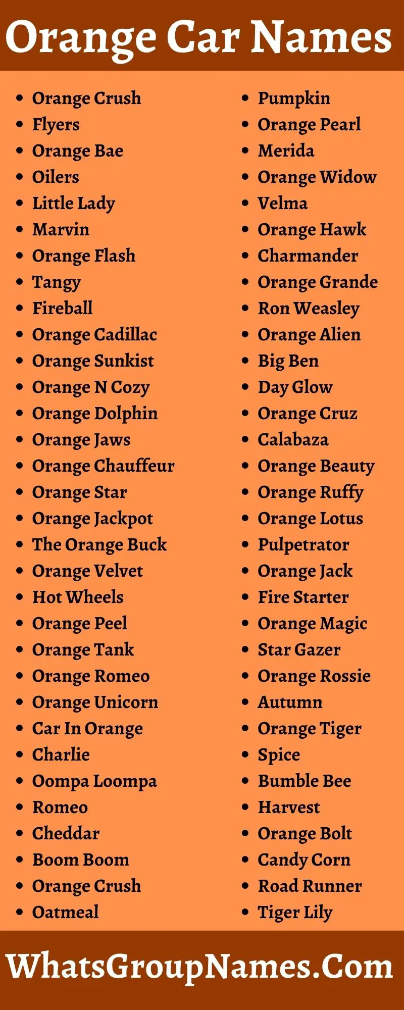 399 Orange Car Names: Catchy & Cool Names For Orange Car