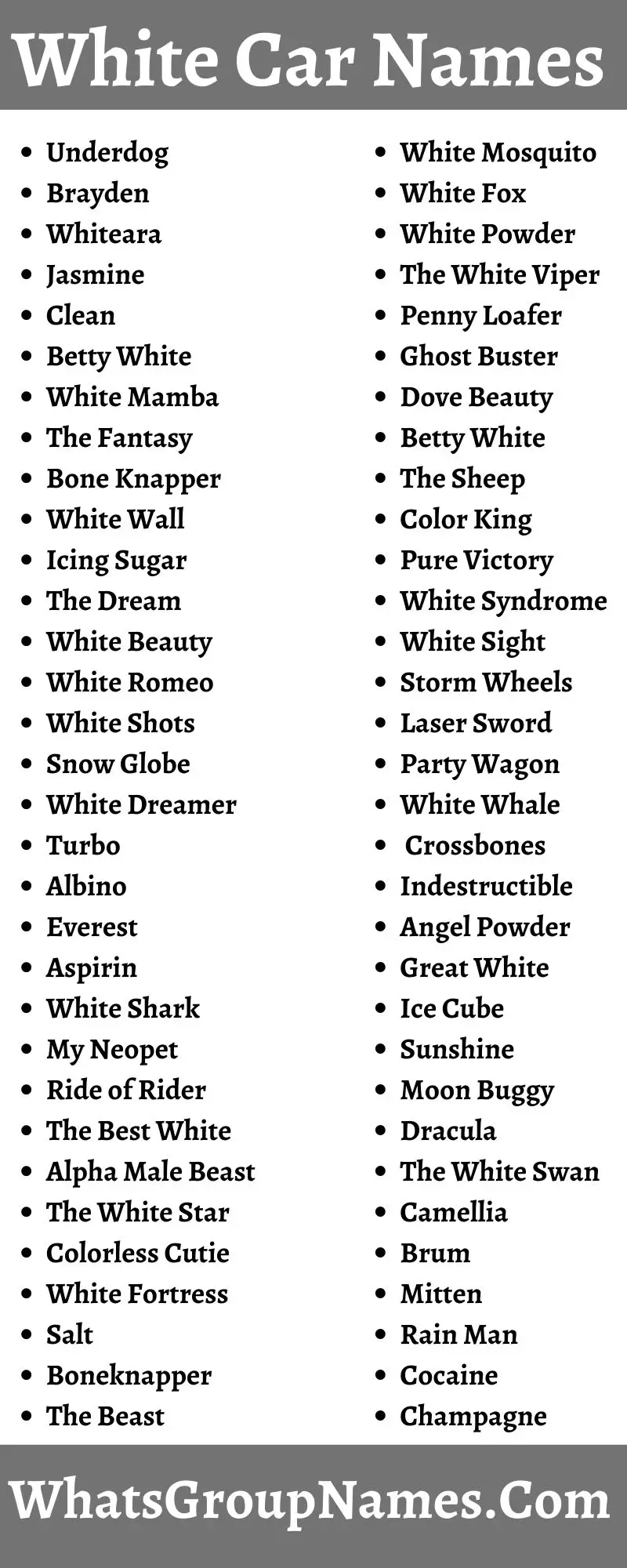 White Car Names: 400 Nicknames For White Cars