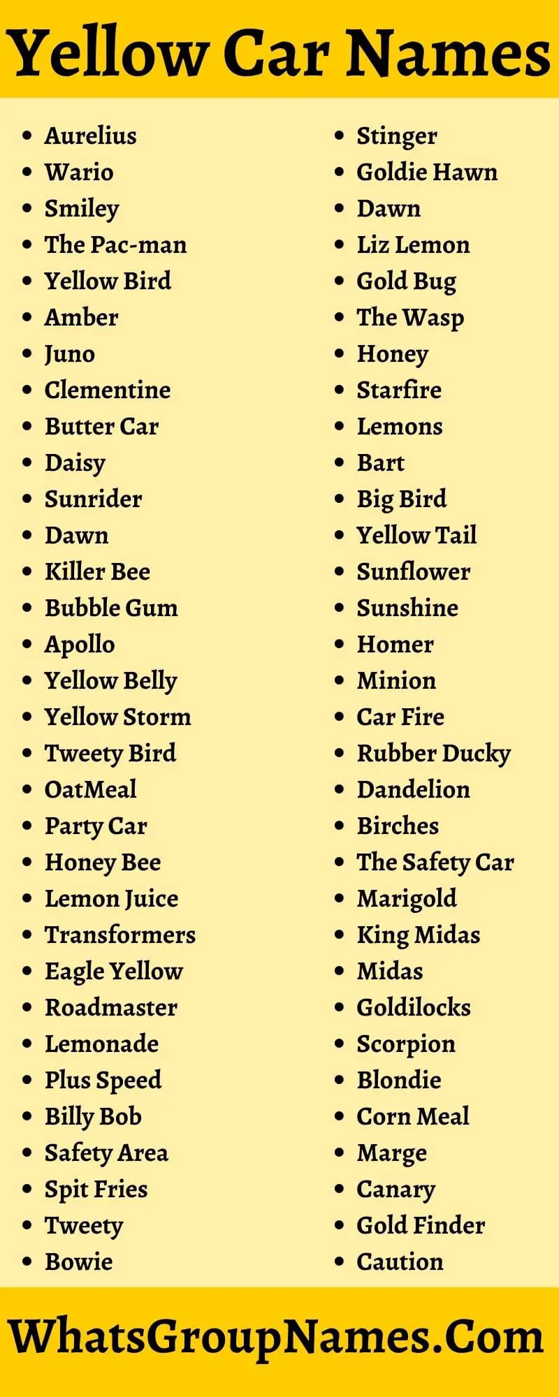 Yellow Car Names