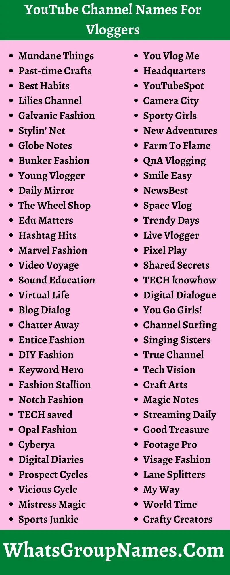 YouTube Channel Names For Vloggers