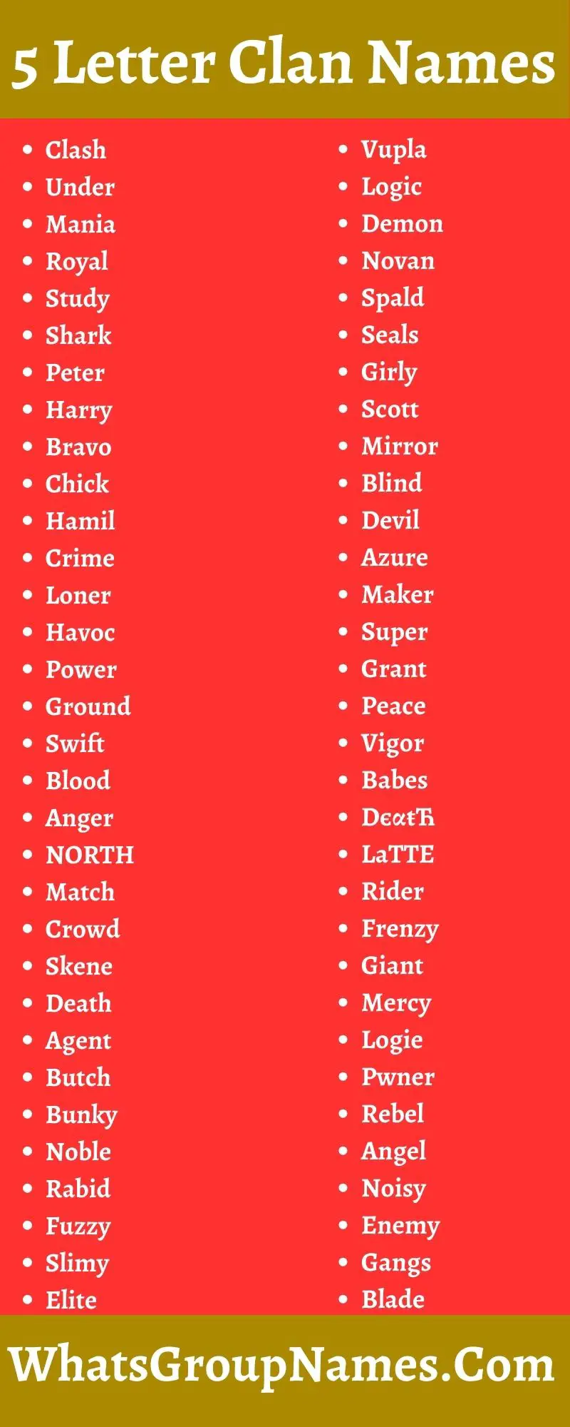 5 Letter Clan Names
