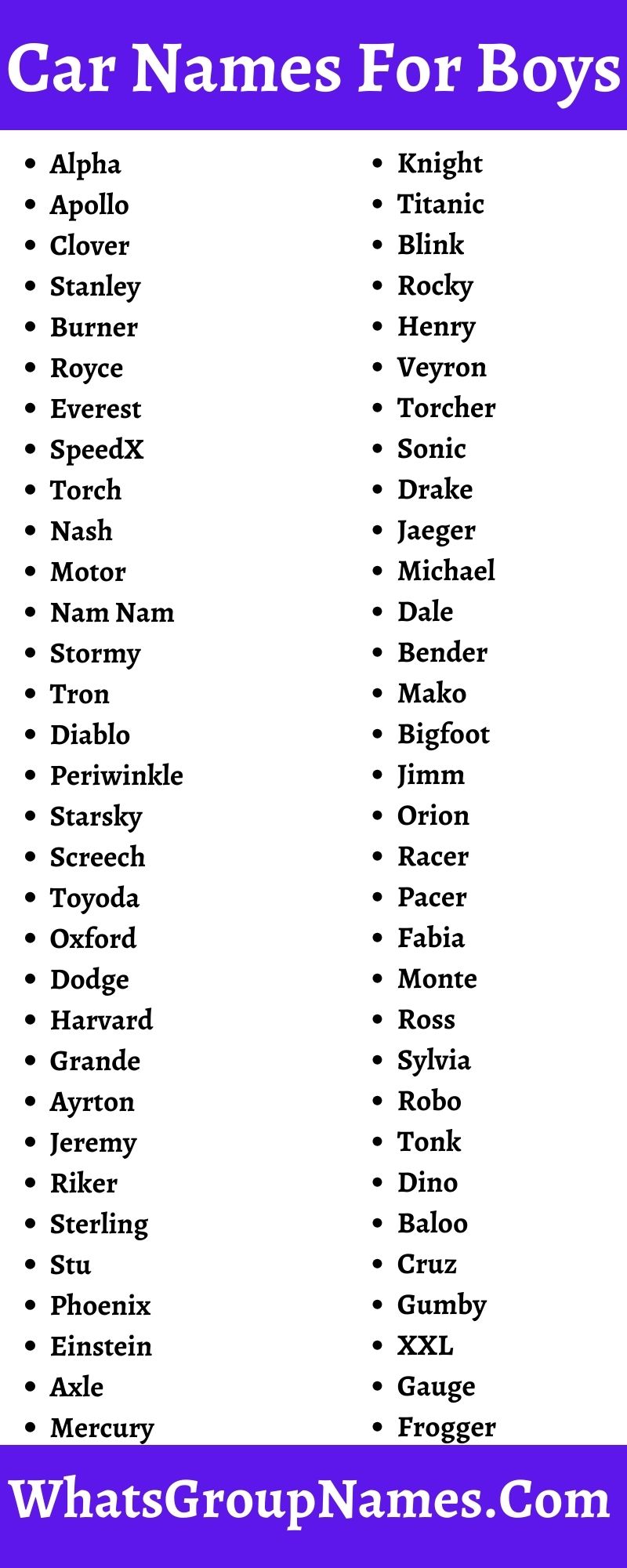 Car Names For Boys